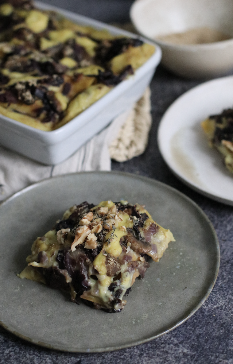 Lasagne vegane al radicchio e funghi ricetta