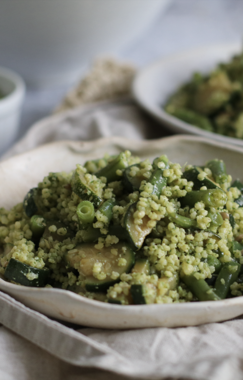 Miglio con verdure al pesto di rucola e noci ricetta