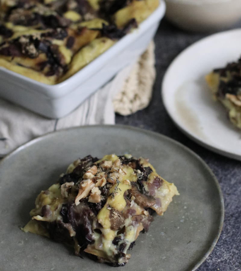 Lasagne vegane al radicchio e funghi ricetta