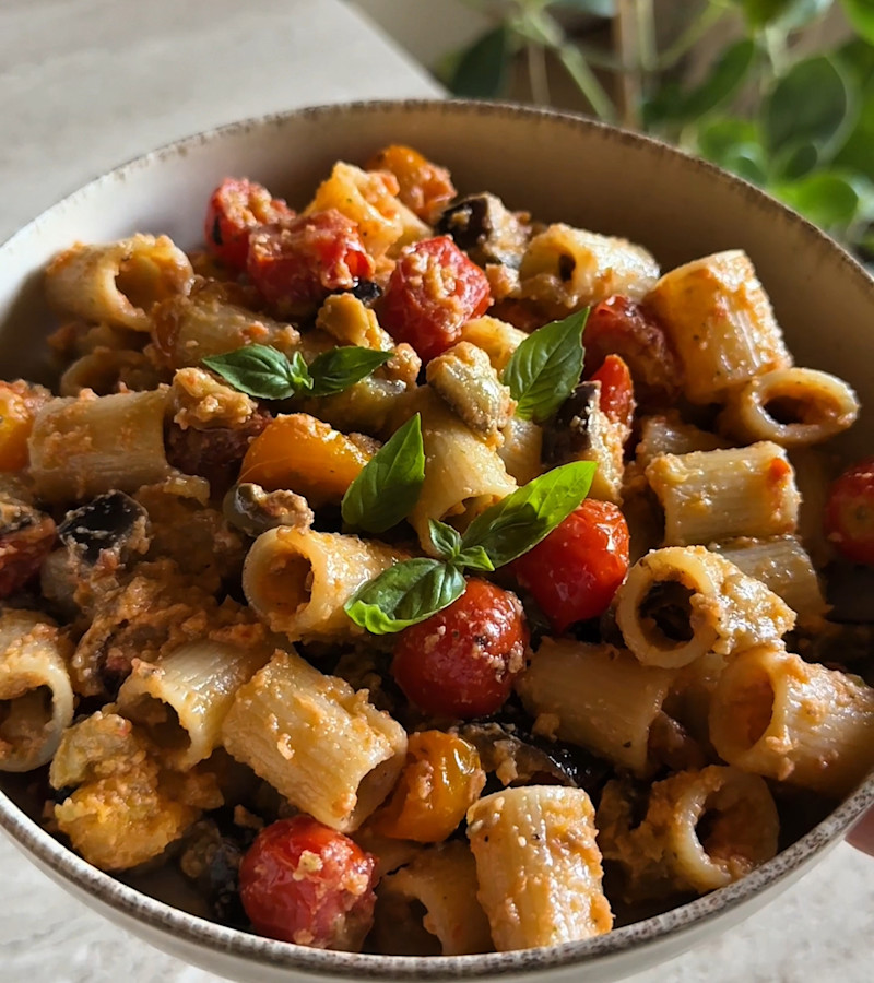 Pasta con pomodorini e melanzane ricetta